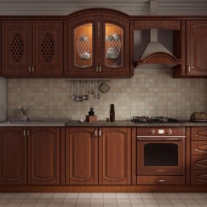 Кухня прямая, цвет - орех патина коричневая — Вариант № 25