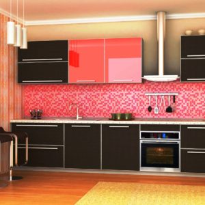 Кухня пластик, цвет, черный и красный глянец — Вариант № 19
