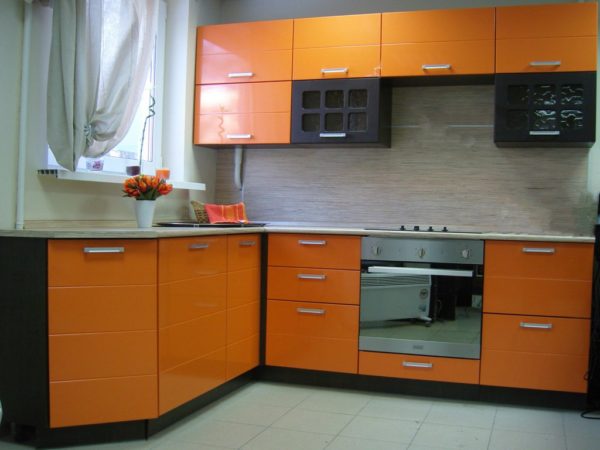 Кухня с пленкой пвх, угловая, цвет, апельсин - Вариант № 5