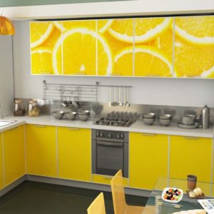 Кухня с фотопечатью, на фасаде, цвет, желтый — Вариант № 15