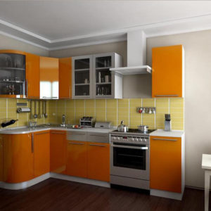 Кухня глянец, эмалированная, цвет, оранжевый - Вариант № 10