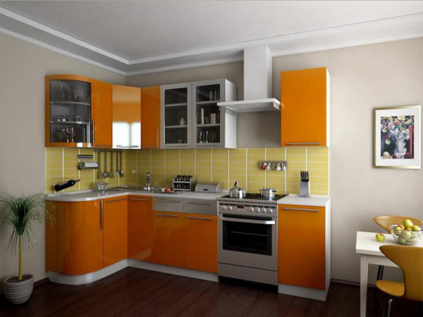 Кухня глянец, эмалированная, цвет, оранжевый - Вариант № 10