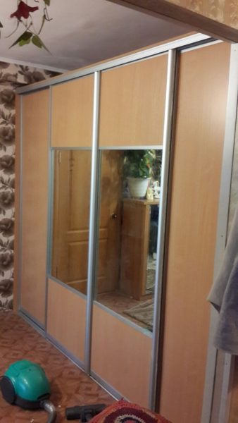Шкаф-купе в гостиную комнату с зеркалом из лдсп
